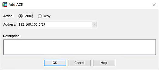 Screenshot of the add ACE page